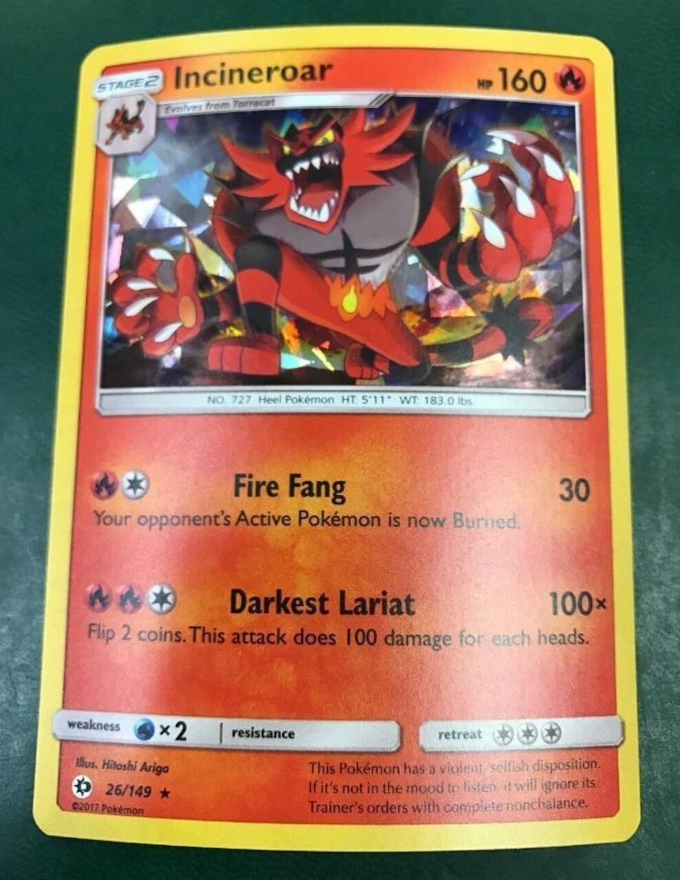 4x Pokemon Sun and Moon Incineroar 26//149 Rare Card