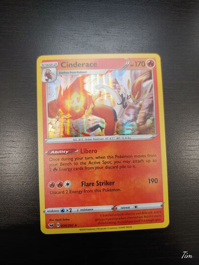 SWSH SWORD /& SHIELD CINDERACE 034//202 RARE HOLO Pokemon
